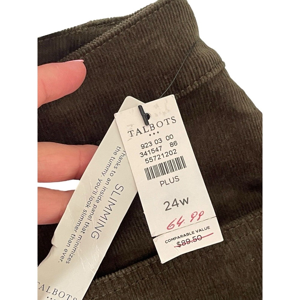 Talbots Simply Flattering 5 Pocket‎ Corduroy Pants 24W Plus Olive Straight NWT - Picture 7 of 11